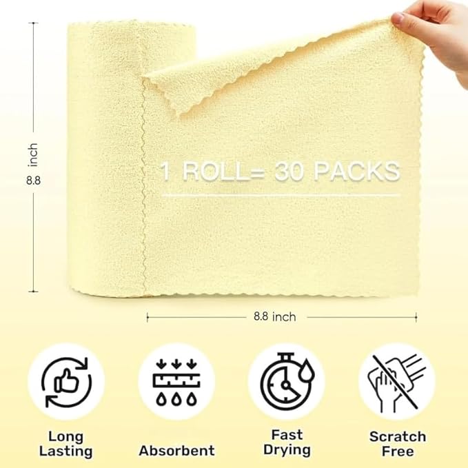 30-Pack Microfiber Cleaning Cloths Roll,Reusable Paper Towels Tear Away Cloth,Dry Wet Use Absorbent Fast-Drying Dish Towels for Home,Kitchen,Car Window,Glass Surfaces