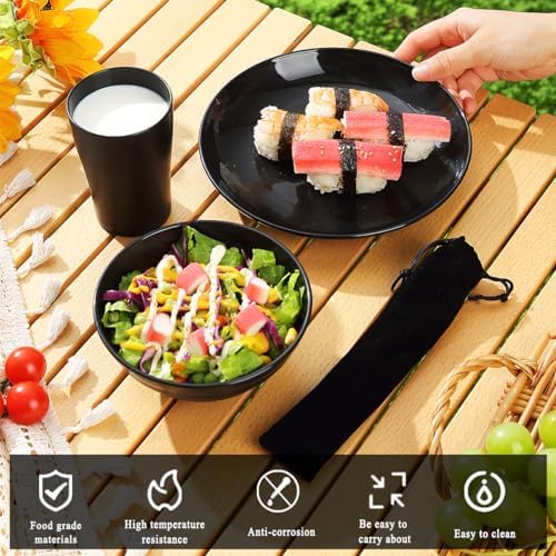 Kyraton Camping Utensils, Portable Travel Silverware Set with Reusable Light Weight Mug, Bowls and Plate, Stainless Steel Cutlery Set, Camping Mess Kit for 1 Person - Image 4