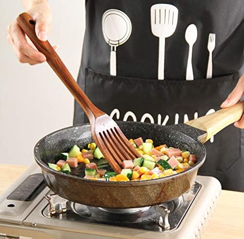 Wooden Kitchen Utensils Set with Holder, NAYAHOSE 9 Pcs Teak Wood Spoons for Cooking Spatula Set with Stainless Steel Storage Barrel - Image 6