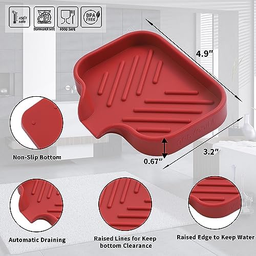 MicoYang Silicone Soap Dish with Drain Spout, Self-Draining Sink Organizer Tray for Bathroom and Kitchen, Sponges, Dispensers and Soap Holder, Non-Slip and Dishwasher Safe, Red (Compact, 4.9"×3.2") - Image 2