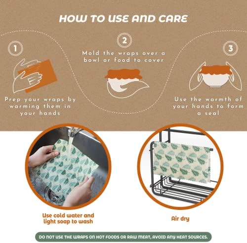 Akeeko Reusable Beeswax Food Wraps - Assorted 9 Packs, Reusable, Plastic-Free Food Storage, 5 Small, 2 Medium, 1 Large Wraps, 1 Extra Large with Tropical Leave Pattern - Image 6