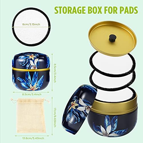 Reusable Face Makeup Remover Pads 16pcs 100% Organic Cotton Pads Cleaning Face Wipes Cloth Washable Face Round Cotton with Laundry Net Bag and Fashionable Metal Box Suit for Adults and Kids - Image 2