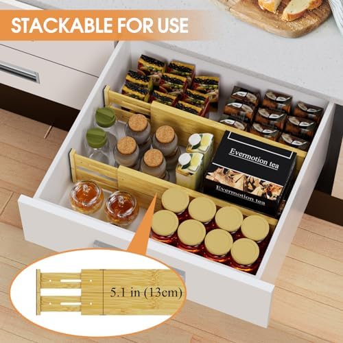 Bamboo Drawer Dividers, Adjustable Drawer Organizers, Fits 17.6–21" Drawers - Image 4