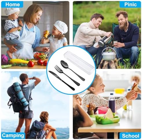 4PCS Premium Travel Utensils With Case, Stainless Steel Reusable Portable Utensils Set With Case, Lengnoyp Travel Silverware Set With Case for Lunch Box Includ Fork Spoon Knife Set, Black - Image 6