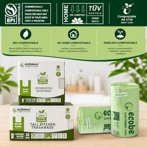 3 Gallon Certified Compostable Bags (125 Bags) Small Disposable Compost Trash Bags Food Scrap Garbage Bags US BPI Certified TUV OK Compost Home Certified Meeting ASTM D6400 (125 ct.) - Image 6