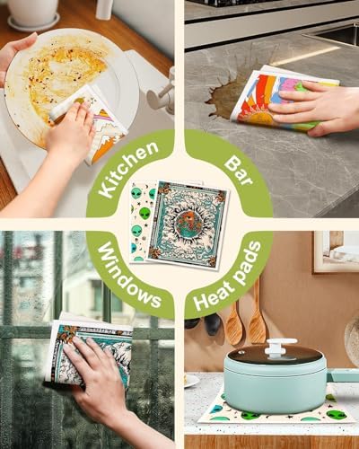 Miss Adola Swedish Dishcloths for Kitchen - 5 Pack Reusable Dish Cloths for Washing Dishes Absorbent Cute Funny Kitchen Towels Cleaning Sponge, Alien - Image 6