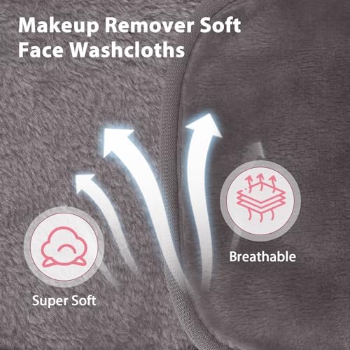 Natwag Makeup Remover Cloth, 6" x 6" Make Up Towels Reusable Face Cloth for Washing Face, Makeup Remover Pads Microfiber Face Washcloth with Mesh Bag, Just Water, 12 Pack, Cool Grey - Image 3