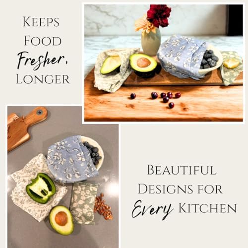 Beeswax Food Wraps 3 Pack (S, M, L) | Reusable, Organic, Plastic-Free Storage (White, Blue, Green - Beige Packaging) - Image 2