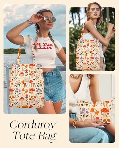 Miss Adola 2 Pack Corduroy Tote Bag with Pouch for Women - Image 2