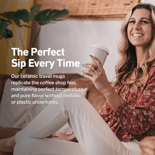 NOVA CERAMICS Travel Mugs - Reusable Coffee Cup – Cute Coffee Mugs Travel Coffee Tumbler – Microwave & Dishwasher Safe To Go Coffee Mug- Gifts For Women Men Him Her – 12oz - Dune - Image 4