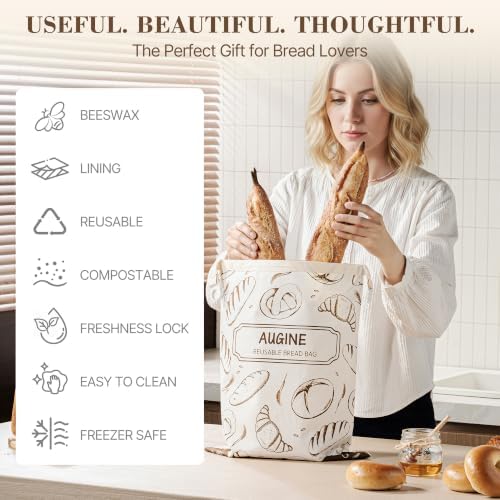 Beeswax Bread Bag, Reusable Bread Bags for Homemade Bread, 2 Pack Beeswax Bread Bags for Sourdough, Natural Cotton Sourdough Bread Bag, Large Capacity - Image 5