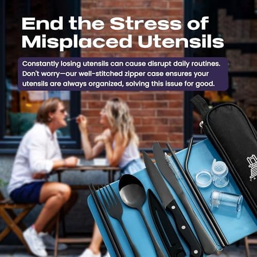 Taplord Portable Travel Silverware Set With Case, Includes 10 Pcs of Travel Utensils With Case, Stainless Steel Flatware Set For Camping, Lightweight (Black) - Image 5