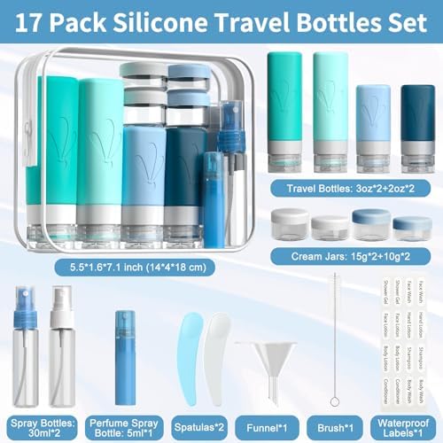 INSFIT 17 Pack Travel Bottles for Toiletries, TSA Approved 3oz 2oz Travel Size Toiletries, BPA Free Leak Proof Squeezable Silicone Tubes Travel Essentials for Shampoo Conditioner Lotion Soap - Image 2