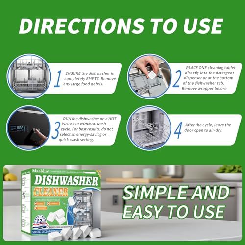 Dishwasher Cleaner and Deodorizer Tablets-12 Pack, Heavy Duty Deep Cleaning Descaler Pods for Dish Washer Machine, Removes Limescale, Odor, Grease, and Hard Water Stains, Septic Safe - Image 4