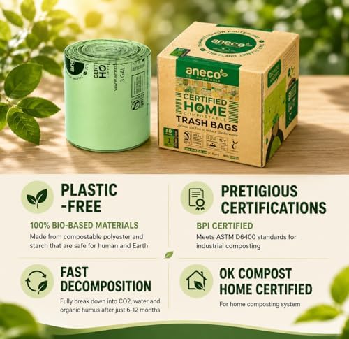 ANECO 100% Compostable Food Waste Bags 3 Gallon, 100 Count - Image 6