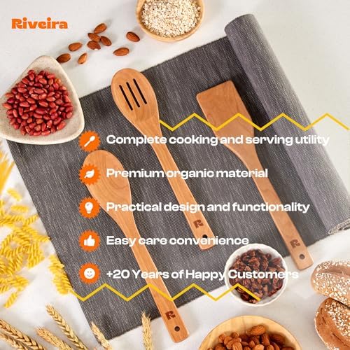Riveira Cherry Wooden Spoons for Cooking Set of 3 – Natural Cherry Wooden Cooking Utensils, Wooden Spatula, Wooden Spoon - Premium Quality Utensil Set for Non-Toxic Cooking - Image 4
