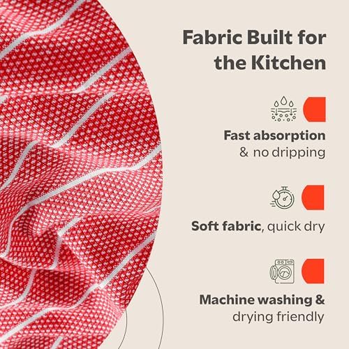Zeppoli Classic Kitchen Towels - 6 Pack 100% Natural Cotton Towel Set, Reusable Wash Cloths, Absorbent Dish Towels, Machine Washable Hand Towels, Kitchen Essentials, 20� x 28� - Red VAR - Image 4