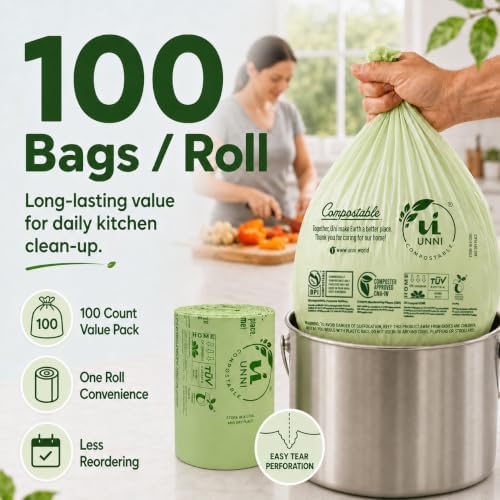 UNNI 2.6 Gallon Compostable Bags, 100 Count, 10 Liter, Extra Thick 0.71 Mil - Image 7