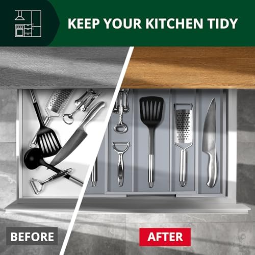 ROYAL CRAFT WOOD Luxury Bamboo Kitchen Drawer Organizer - Silverware Organizer - Utensil Holder and Cutlery Tray with Grooved Drawer Dividers for Flatware and Kitchen Utensils (5 Slot, Gray) - Image 6