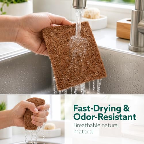 Natural Coconut Scrubber 5-Pack - Eco Friendly Dish Sponges for Kitchen Cleaning, Pots and Pans - Zero Waste, Plastic Free, Tough Non-Scratch Scouring Pads - Image 4