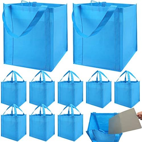 NERUB Set of 10 Reusable Grocery Bags Heavy Duty Shopping Bags Large Grocery Totes with Reinforced Bottom Super Sturdy Handles Washable, Blue by NERUB