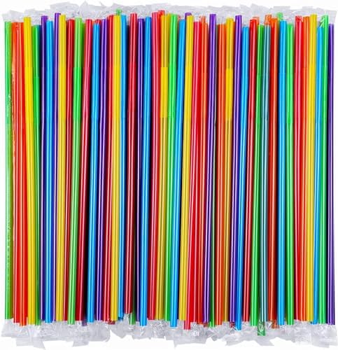 [Individually Wrapped] 200 Pcs Colorful Flexible Plastic Straw by SONGNASS