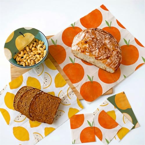 Reusable Beeswax Wraps, Orange Apple Lemon Wraps, 9 Pack Sandwich, Snack, Food Preservation, Organic, Sustainable, Zero Waste, Plastic-Free Storage, 1XL, 3M, 5S - Image 4
