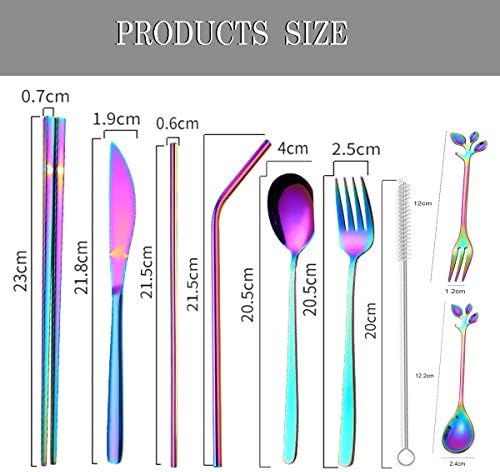 Travel Utensils Set with Case Reusable Stainless Steel Silverware Flatware Set 9 Pcs Portable Cutlery Eating Utensils Set for Lunch Boxes Workplace Camping School, Dishwasher Safe (Multi) - Image 4