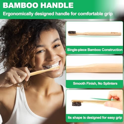 Horse Bristle Toothbrush, Plastic Free Bamboo Toothbrushes, 6 Pack Natural Wooden Toothbrush, Non Toxic & Non Plastic, Wood Tooth Brush, Manual Organic Toothbrush for Adult, Women, Men - Image 3