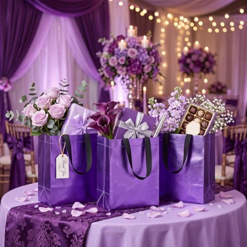 Eccliy 105 Pcs Reusable Gift Bags Set Glossy Grocery Gift Tote Bag with Handle for Wedding, Back to School, Halloween, Summer Party (10 x 8 x 4.7 Inch,Purple) - Image 2