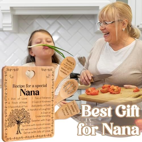 Gifts for Nana - "Recipe for a Special Nana" Nana Birthday Gifts Cutting Board Set, Bamboo-Made Engraved Utensil Set Nana Birthday Gifts, Grammy/Nanny/Granny/Gran Presents, Mothers Day Gifts for Nana - Image 2