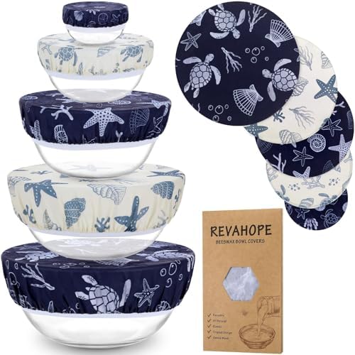 5Pcs Reusable Beeswax Elastic Bowl Covers for Bread Proofing and Food Cover by Revahope