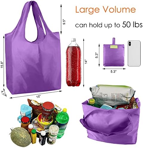 BeeGreen Purple Reusable Grocery Bags Wholesale Purple Reusable Kitchen Bags Bulk Foldable-Machine Washable with Zipper Storage Pouch 50 Packs - Image 4