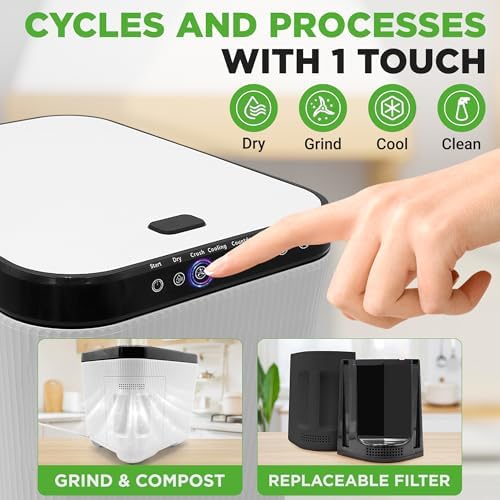 NutriChef Electric Kitchen Composter | 3 Quart Food Recycler | Food Waste Compost Bin for Countertop | 1 Button to Compost, Easy to Clean Composter Bucket | Low Noise, Odorless & Auto Clean | White - Image 2