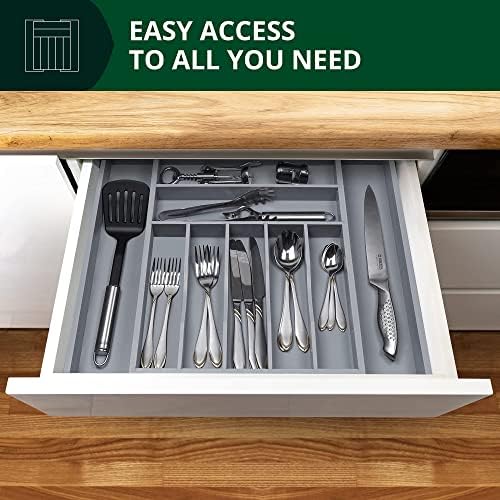 ROYAL CRAFT WOOD Luxury Bamboo Kitchen Drawer Organizer - Silverware Organizer - Utensil Holder and Cutlery Tray with Grooved Drawer Dividers for Flatware and Kitchen Utensils (9 Slot, Gray) - Image 6