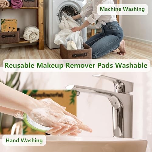 28 Pack Reusable Makeup Remover Face Pads with Laundry Bag Washable Soft and Comfortable Cleaning Face Skin,Washable Bamboo Cotton Rounds Multicolour - Image 6