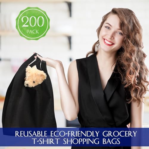 Windyun Large Grocery T-shirt Bags Bulk Reusable Non Woven Shopping Bag Foldable Gift Tote with Handle, 20.5x11x5.5 Inch - Image 2