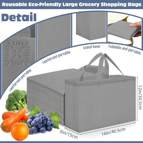 Windyun Reusable Grocery Bags Large Non Woven Shopping Bags with Handles Foldable Portable Tote, 16x6x12 Inch - Image 3