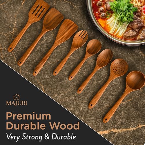 10-Piece Wooden Utensil Set with Holder, Spoon Rest & Hooks – Durable Non Toxic Cooking Utensils - Wooden Spoons for Cooking, Ideal Kitchen Utensil Set for Cooking Enthusiasts & House Warming - Image 3
