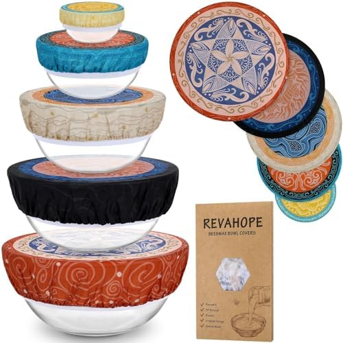5Pcs Reusable Beeswax Elastic Bowl Covers for Bread Proofing and Food Cover by Revahope