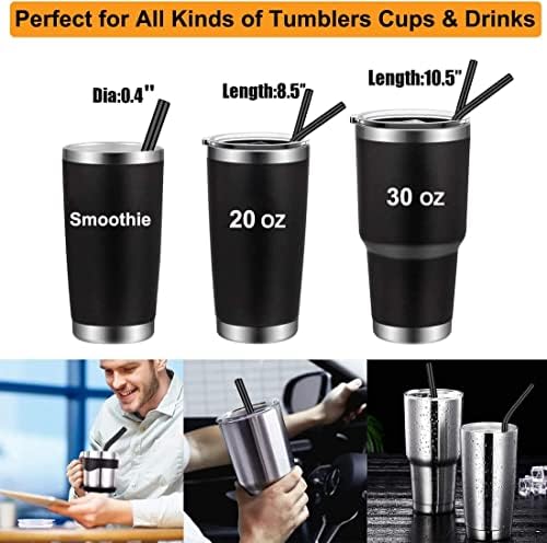 Vinaco 6 Pack Black 0.4" Wide Bore Reusable Stainless Steel Smoothie Straws - Image 7