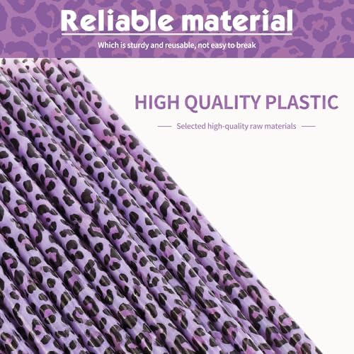 Zopeal 25 Pcs Reusable Leopard Straws with Cleaning Brushes, Purple - Image 6