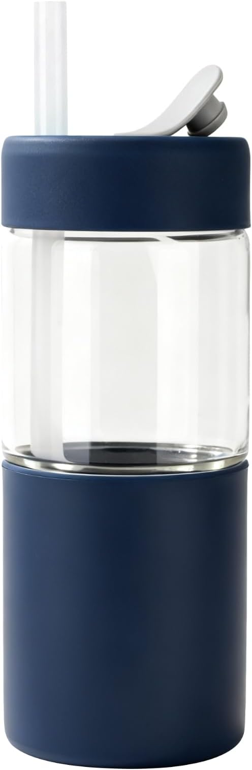 Zenbo 20 oz Glass Tumbler with Silicone Lid & Straw, Reusable Borosilicate Glass Iced Coffee Cup with Silicone Sleeve, Leak-Proof BPA-Free Glass Cup for Smoothies, Juice, Home, Office & Travel
