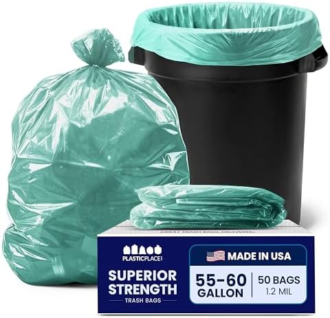 Plasticplace 55-60 gallon Trash Bags │ 1.2 Mil │ Green Heavy Duty Garbage Can Liners │ 38” x 58” (50Count) - Image 2