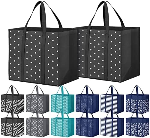 14 Pack Reusable Grocery Bags Waterproof Tote Bags for Shopping Groceries by Fabtotes