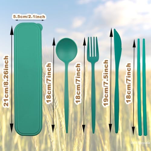 4 Sets Reusable Utensils Set with Case,Camping Cutlery Set Travel Silverware Set with Case Lunch Utensils Set for Work,Utensil Sets for Lunch Picnic Daily Use Outdoor (Darkgreen) - Image 2