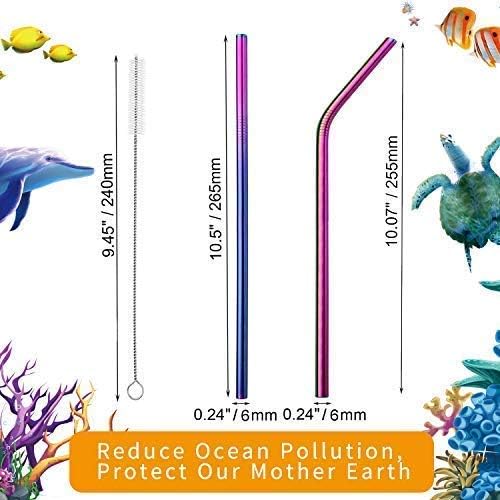 VEHHE Rainbow Metal Straws, Stainless Steel Reusable Straws Set with Brush - Image 2