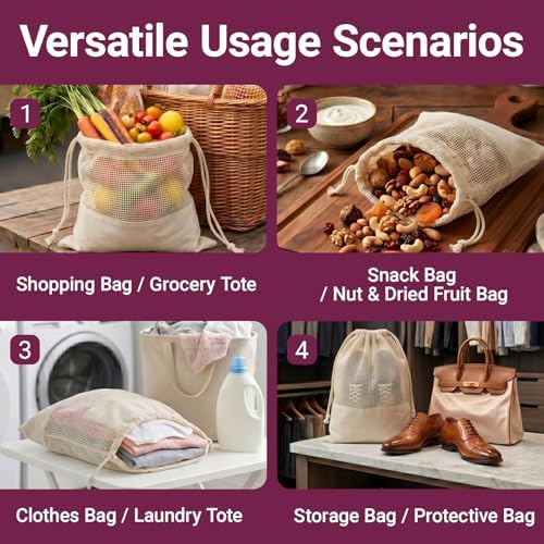 Set of 8 Ambrosia Cotton Produce Bags Drawstring Muslin - Image 3