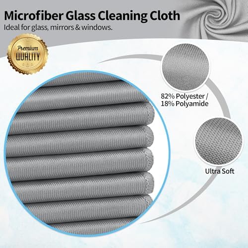 Microfiber Cleaning Cloth - 10 Pack Glasses Cleaning Cloth, 16" x 14" Window Cleaning Rags, Streak Free Lint Free Polishing Cloths Wipes for Eye Glass, Stainless Steel, Windshield, Grey - Image 2