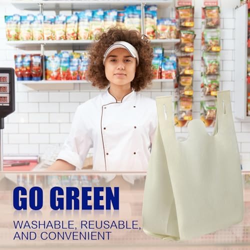 Windyun Large Grocery T-shirt Bags Bulk Reusable Non Woven Shopping Bag Foldable Gift Tote with Handle, 20.5x11x5.5 Inch - Image 5